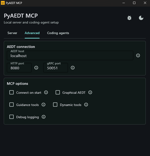 PyAEDT MCP desktop app Advanced tab